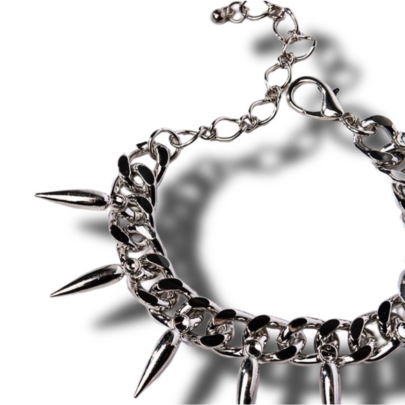 Punk Glam Spherical Spiked Silver Chain Link Bracelet - Picture 8 of 10